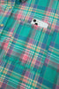 Green Plaid Button-Up Shift Long Sleeve V Neck Plus Size Dress