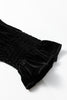 Black Frilled Collared Smocked Cuffs Puff Sleeve Velvet Blouse