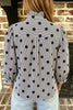 Sky Blue Polka Dot Print Ruffle Stand Neck 3/4 Sleeve Shift Shirt