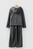 Medium Grey Fuzzy Drawstring Hoodie Lounge Pants 2pcs Set