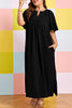 Black Plus Size Solid Color Notched Neck Short Sleeve Loose Dress