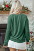 Blackish Green Twisted Rib Outlined Merry Letter Graphic Loose Long Sleeve Top