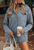 Medium Grey Ribbed Knit Buttons Front Flap Pocket Casual Shacket