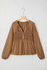 Cinnamon Smocked Bust Buttoned Split V Neck Flow Fit Blouse