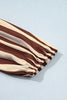 Brown Stripe V Neck Half Sleeve Casual Blouse