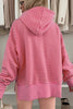 Rose Stripe Thumbhole Side Slits Drop Shoulder Loose Fit Hoodie