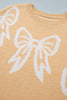Golden Fleece Bow Pattern Drop Shoulder Loose Sweater