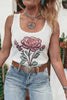 White Retro Floral Print Scalloped Square Neck Knit Sweater Vest