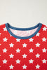 Red Stars Print Colorblock Binding Tape Collar Cuff Viscose Tunic Top