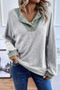 Light Grey Color Contrast Ribbed Loose Fit Long Sleeve Top