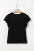 Black Layered Ruffle Short Sleeve Round Neck Top