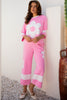 Orchid Bouquet Big Flower Patched Raw Seam Color Block 2 Piece Loose Pant Set
