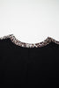 Black Plus Size Leopard Patchwork Round Neck Loose Tee