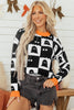 Black High Neck Drop Shoulder Geometric Print Sweater