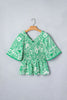 Green Flirty Floral Smocked V Neck Blouse