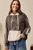 Leopard Print Waffle Contrast Kangaroo Pocket Hooded Sweatshirt