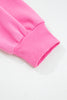 Bright Pink Half Button Stand Neck Drop Shoulder Sweatshirt