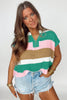 Light Blue Color Block Notch V Neck Sweater T Shirt