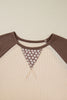 Brown Floral Print Patchwork Color Block Long Sleeve Top