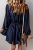 Navy Blue Solid Chest Pockets Tunic Shirt Mini Dress