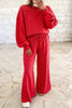 Brown Polka Dot Drawstring Wide Leg Long Sleeve Top Pant Set