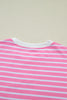 Pink Stripe Round Neck Drop Shoulder Short Sleeve Loose Top