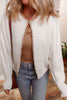 White Pearl Embellished Open Front Elegant Cardigan