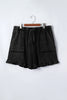 Black Mineral Wash Elastic Waist Drawstring Ruffle Hem Plus Shorts