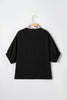 Black Dolman Half Sleeve Leopard Patchwork Trim V Neck Blouse