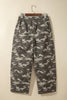 Khaki Leopard Printed Drawstring Elastic Waistband Pocketed Barrel Jeans