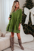 Jungle Green Contrast Stitched V Neck 3/4 Sleeve Tiered Mini Dress