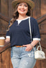 Blue Stripe Contrast Trim Plus Size Ribbed T Shirt