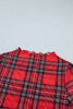 Red Plaid Round Neck Long Sleeve Pullover Top