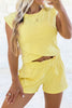 Mist Blue Solid Short Sleeve Elastic Waist Pocket Casual Two Piece Short Set