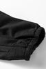 Black Smocked Bust Buttoned Split V Neck Flow Fit Blouse