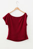 Coffee Plus Size Solid Color Asymmetric Neck Short Sleeve Blouse