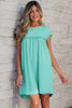 Mint Green Frilled Trim Crew Neck Loose Fit Mini Dress