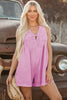 Bonbon Mineral Wash Pleated Bust V Neck Sleeveless Denim Romper