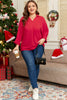 Fiery Red Plus Size Smocked Cuff Dolman Oversized Tunic Blouse