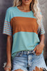 Red Dahlia Color Block Striped Detail Loose T Shirt