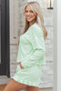 Green Gingham Long Sleeve Loose Top Drawstring Shorts 2pcs Lounge Set