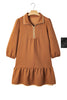 Desert Gold Quarter Zip Collar Bracelet Sleeve Textured Mini Dress