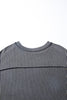 Black Twist Ribbed Exposed Seam Detail Long Sleeve Loose Top