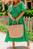 Bright Green Ruched Front Puff Sleeve Plus Size Long Dress