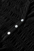 Black Smocked Bust Buttoned Split V Neck Flow Fit Blouse