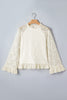 White Sheer Lace Long Sleeve Ruffle Trim Loose Blouse