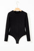Black Ribbed Long Sleeve Crew Neck Solid Color Bodysuit