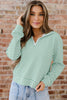 Green Stripe Quarter Zip Collar Pullover Long Sleeve Top