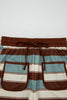 White Stripe Button Polo Collar Tee Drawstring Elastic Waist Patchwork 2pcs Short Set
