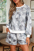 Brown Abstract Woodland Camo Print Baggy Pullover Drawstring Shorts Set